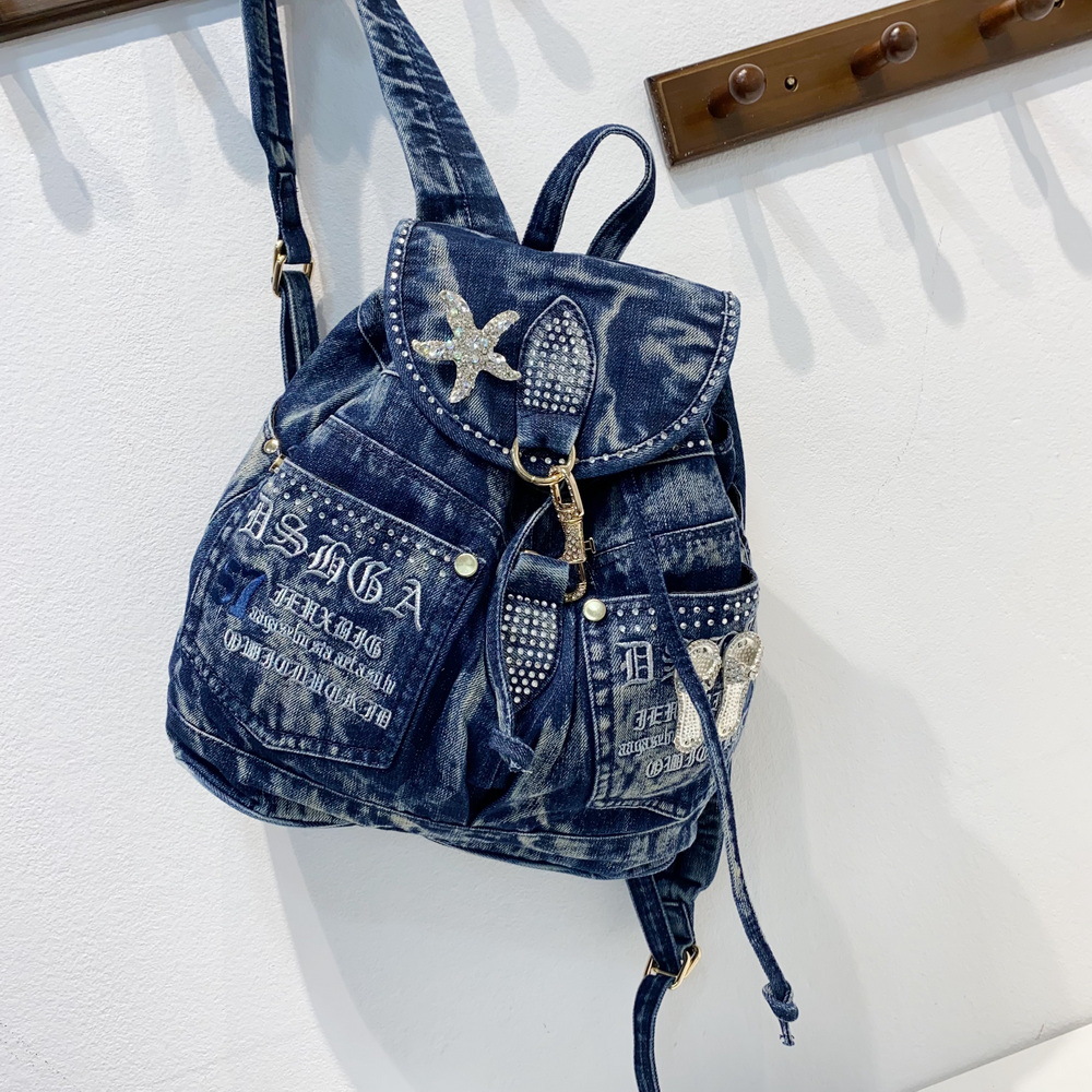 Luxury Bags Denim - iPinee 高級デニム女性バックパック高品質盗難防止バックパック女性カジュアルバックパックバッグ女の子デザイナー旅行バックパック