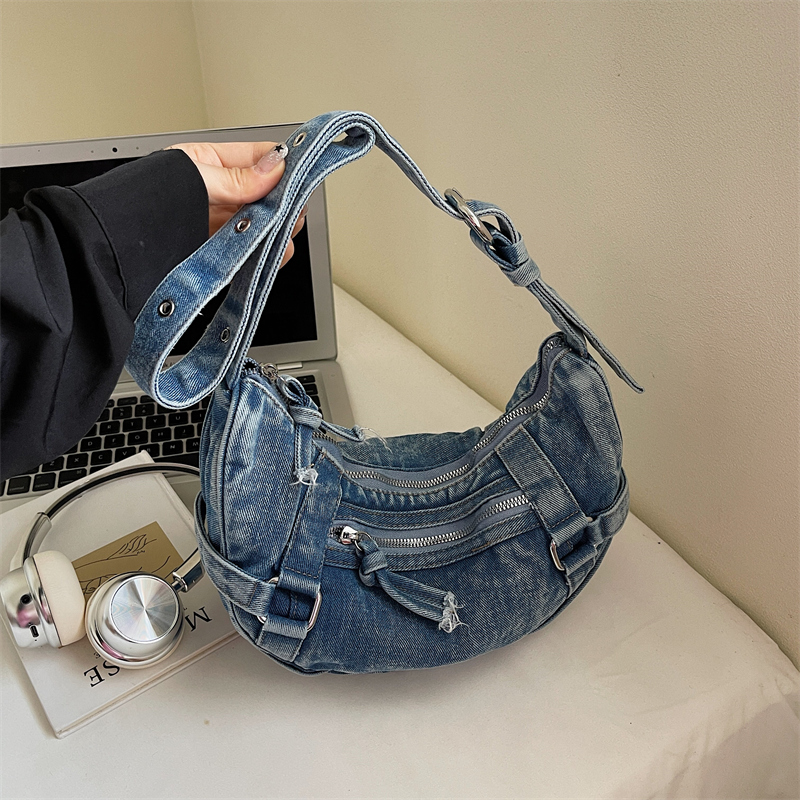 Luxury Bags Denim - トレンディな女性のデニムショルダーバッグクロスボディ財布ヴィンテージカジュアル小さなハンドバッグ軽量高級デザインレトロ電話バッグファッション