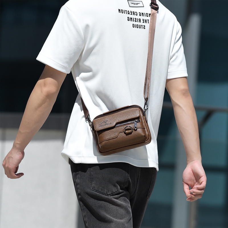 Luxury Bags For Men Brands - 高級カンガルーブランドメッセンジャーバッグ男性革カジュアルクロスボディバッグ男性のためのブラウンブラックビジネスショルダーバッグ男性ハンドバッグ