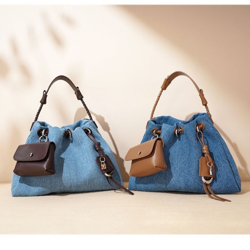 Luxury Bags Denim - JIAERDI ハイストリートデニムバケットバッグ財布女性レトロハンドル高級デザインカジュアルクロスボディバッグ女性のレトロメッセンジャーバッグ Y2k