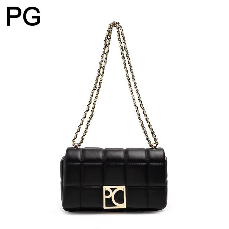 Chain Crossbody Quilted - PG クロスボディバッグ女性用高級キルティングレザーハンドバッグファッションゴールドチェーンストラップショルダーバッグエレガントなパッド入りロゴデイリーバッグ