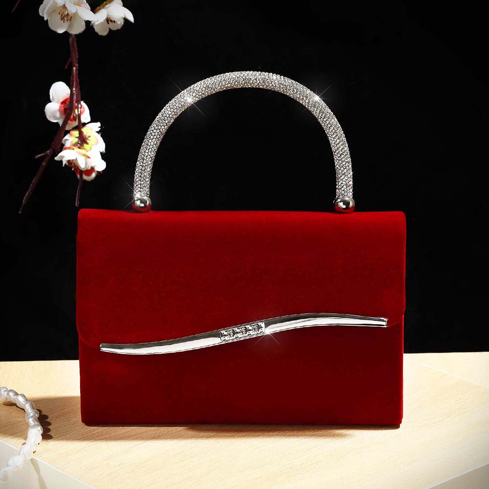 Luxury Bags Outlet - 新しいワインレッドのベルベットにダイヤモンドがちりばめられたレディース用ハンドバッグ、ディナーパーティーに最適な豪華な小さなスクエアバッグ、そしてファッショナブルなメットバッグ