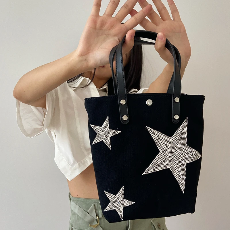 Luxury Bags Denim - ファッションデニム女性ハンドバッグ高級ダイヤモンドスターパターンクロスボディバッグシンプルなショルダーバッグカジュアル小さなトートバケット財布