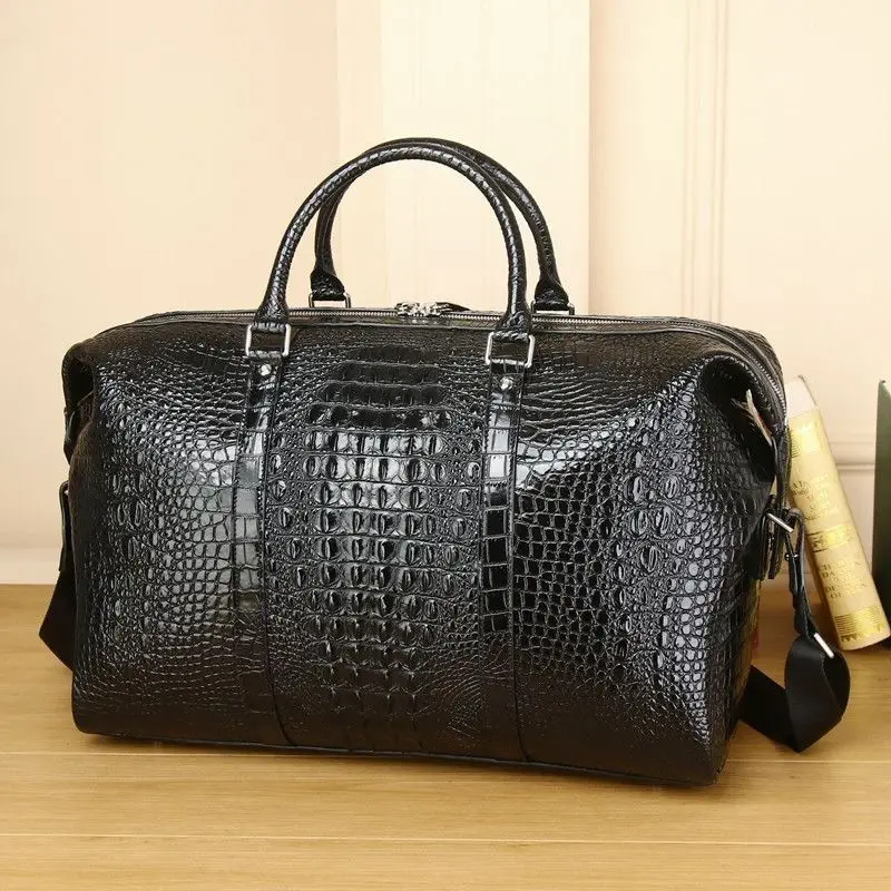 Luxury Bags For Men Brands - 2025 ワニ柄牛本革トラベルバッグ高級男性大容量ポータブル男性ショルダーバッグブランドトラベルダッフル