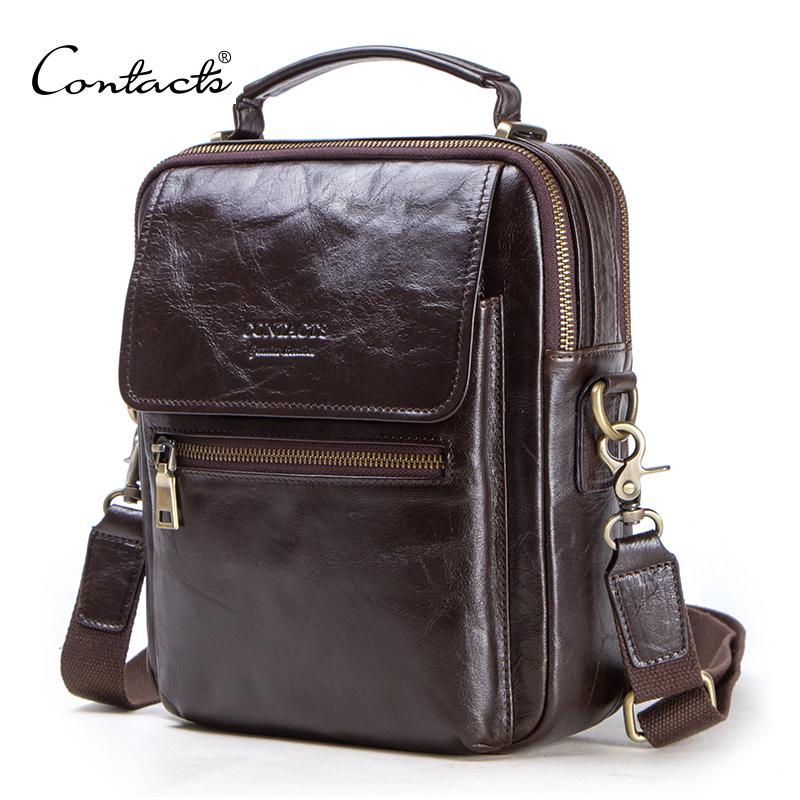 Luxury Bags For Men Brands - CONTACT'S 新しい本革メッセンジャーバッグ男性用カジュアルショルダーバッグ男性フラップバッグ高級ブランドクロスボディバッグ 9.7 