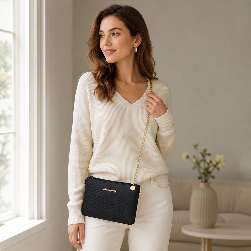 PUレザー製レディースクロスボディバッグ、キルト加工、ジッパ - Chain Crossbody Quilted のレビューと価格
