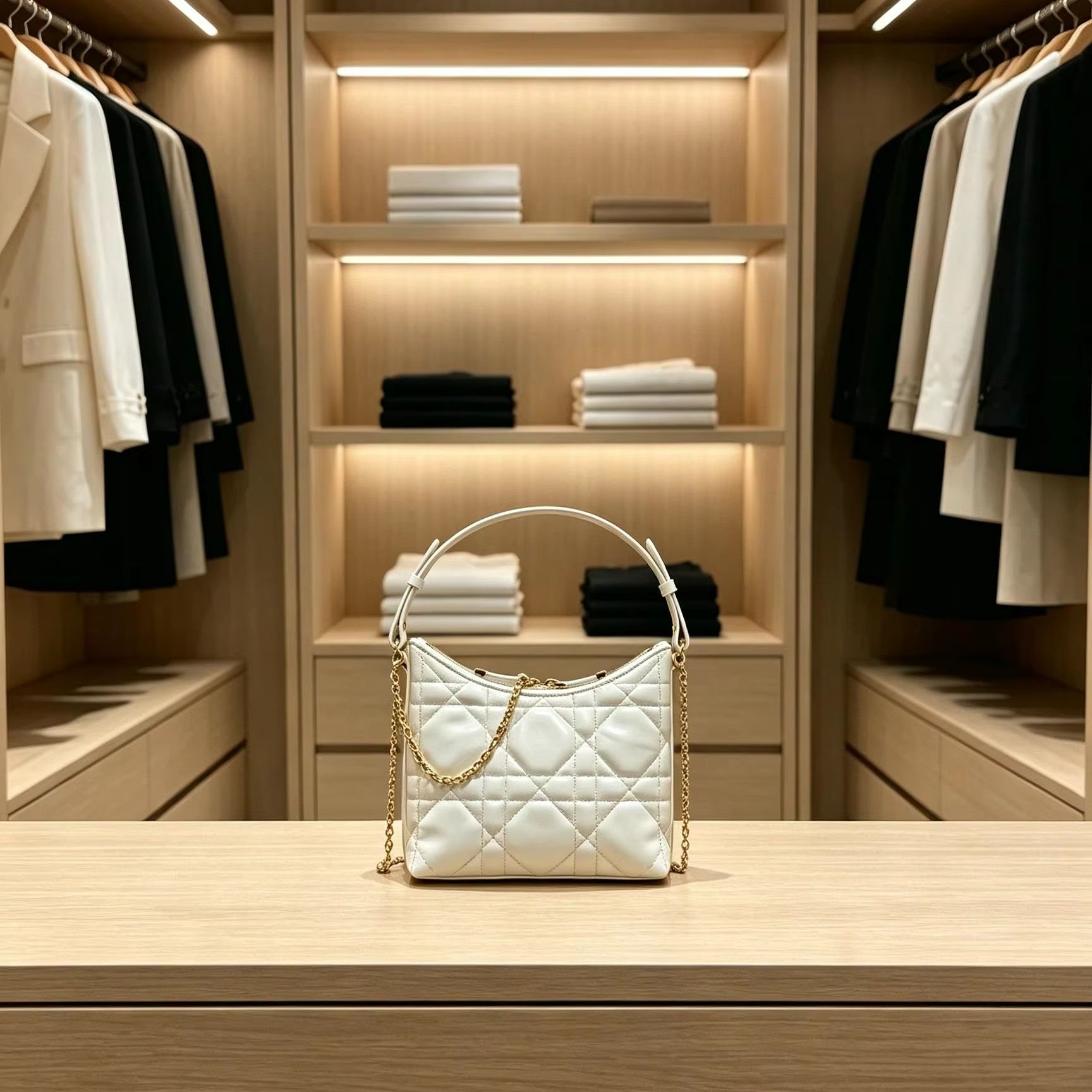 白いキルティング加工のダイヤモンド柄ホーボーバッグ。フェイク - Chain Crossbody Quilted のレビューと価格
