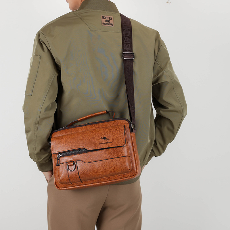 Kangaroo-男性用レザーメッセンジャーバッグ,カジュア - Luxury Bags For Men Brands のレビューと価格