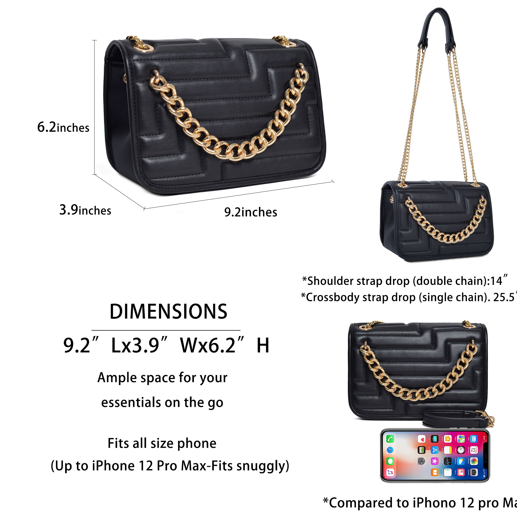 女性用アンダーアームショルダーバッグ ヴィーガンレザーショル - Chain Crossbody Quilted のレビューと価格