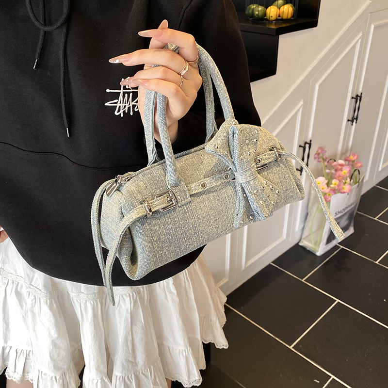 Sweetie Bowknot 小さなボウリングバッグ女性の - Luxury Bags Denim のレビューと価格