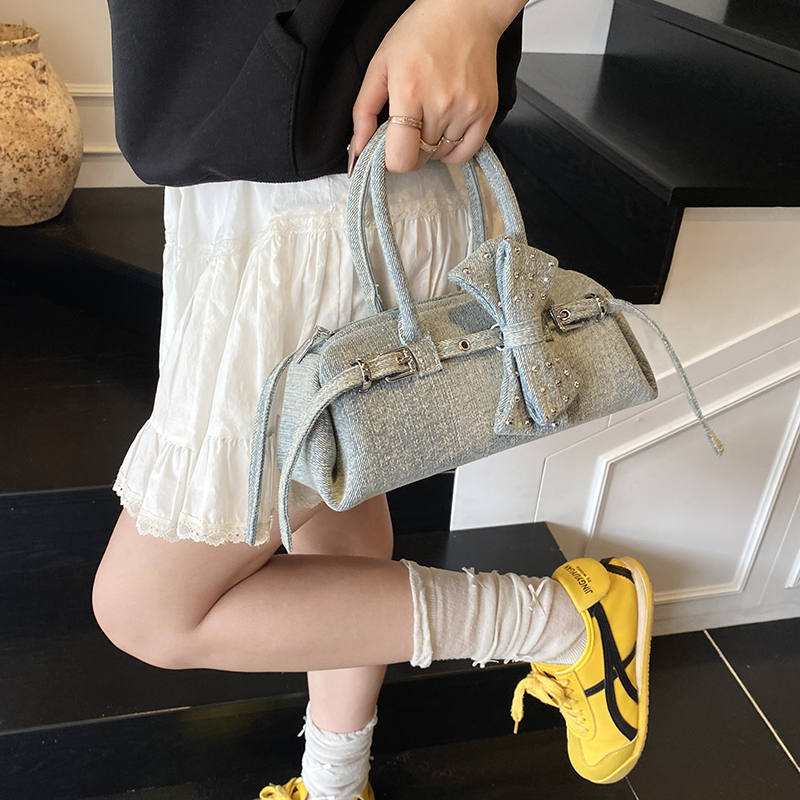 Sweetie Bowknot 小さなボウリングバッグ女性の - Luxury Bags Denim のレビューと価格