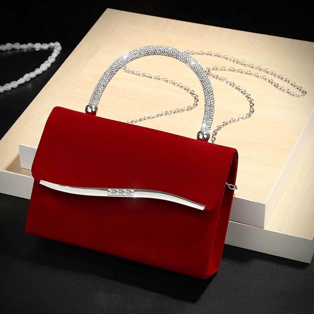新しいワインレッドのベルベットにダイヤモンドがちりばめられた - Luxury Bags Outlet のレビューと価格